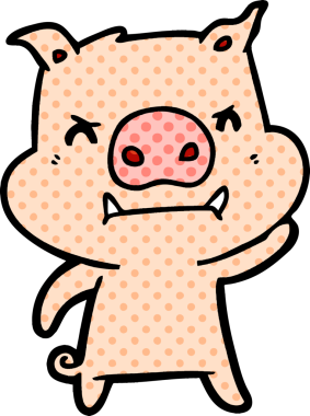 Bir insan tarafından çizilmiş kızgın çizgi film domuzu.