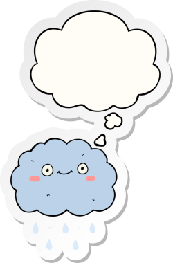 Düşünce baloncuklu şirin çizgi film bulutu insan tarafından çizilmiş bir çıkartma gibi.