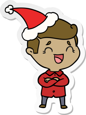 Bir insan tarafından çizilmiş Noel Baba şapkası giymiş gülen bir adamın el yazısı.