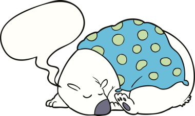 Bir insan tarafından çizilmiş konuşma baloncuğuyla uyuyan kutup ayısı.