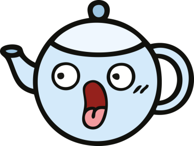 Bir insan tarafından çizilmiş şirin bir çaydanlık karikatürü.