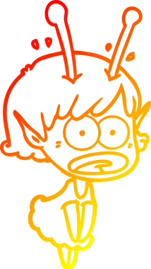 Bir çizgi film karakteri, bir insan tarafından çizilmiş bir uzaylı kız çizimi.