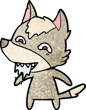 Bir insan tarafından çizilmiş aç kurt çizgi filmi.