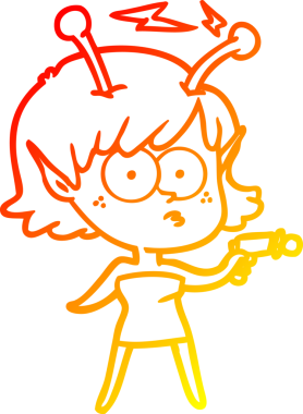 Bir insan tarafından çizilmiş bir uzaylı kız çizgi çizimi.