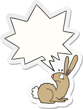 Bir insan tarafından çizilmiş konuşma kabarcığı çıkartmalı ürkmüş tavşan çizgi film.