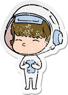 Bir insan tarafından çizilmiş garip bir astronotun sıkıntılı çıkartması.