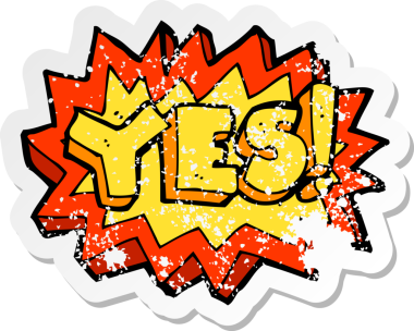 Bir insan tarafından çizilmiş evet sembolünün gerilimli retro etiketi