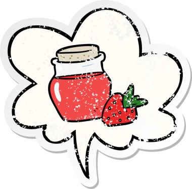 karikatür kavanozu dolusu çilek reçeli konuşma baloncuğu bir insan tarafından çizilmiş sıkıntılı eski bir çıkartma