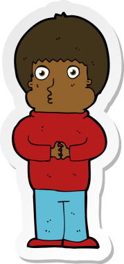 Bir insan tarafından çizilmiş utangaç bir çocuğun çıkartması.