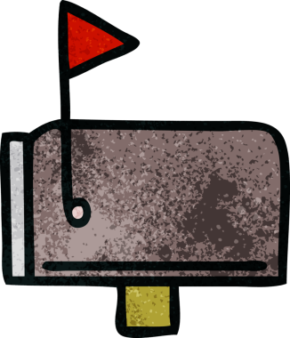 Bir insan tarafından çizilmiş posta kutusunun retro grunge desenli karikatürü