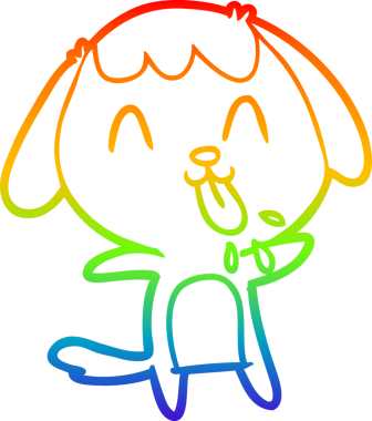 Gökkuşağı gradyan çizimi. Bir insan tarafından çizilmiş şirin bir köpek çizimi.