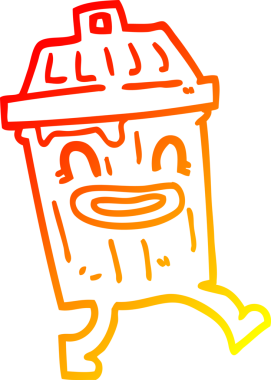 Bir insan tarafından çizilmiş bir çizgi film çöp kutusunun sıcak gradyan çizimi