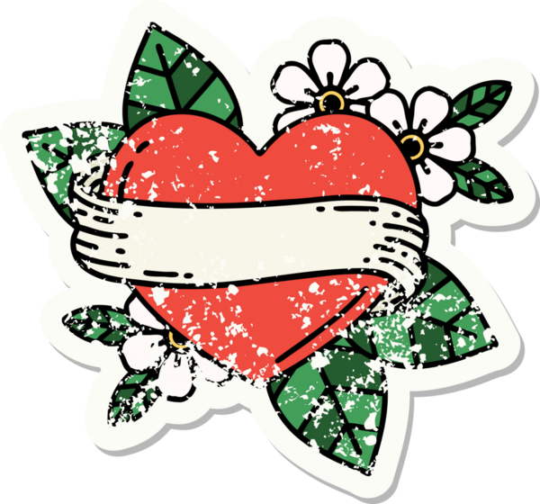 Bir insan tarafından çizilmiş geleneksel bir kalp ve bayrak stili dövmesi.