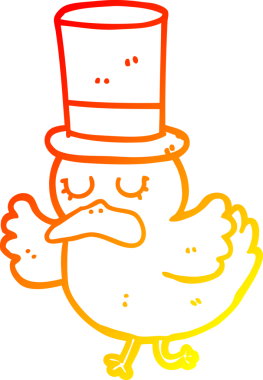 Bir insan tarafından çizilmiş silindir şapkalı bir ördeğin sıcak çizgi çizimi