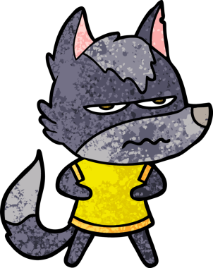 Bir insan tarafından çizilmiş rahatsız kurt çizgi filmi.