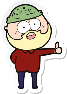 Karikatür sakallı bir adamın çıkartması. Bir insan tarafından çizilmiş baş parmak işareti.