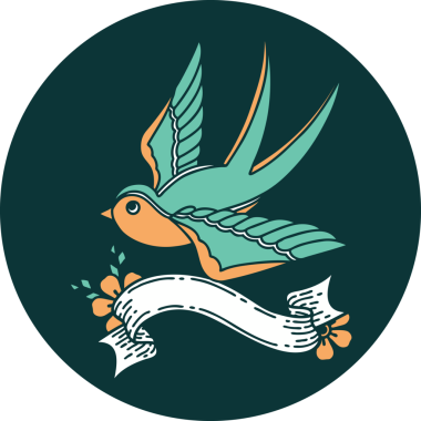 Bir insan tarafından çizilmiş bir kırlangıç sancağıyla dövme stili simgesi