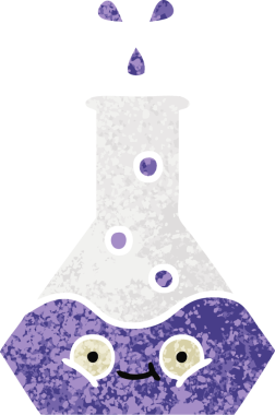 Bir insan tarafından çizilmiş bir deney şişesinin retro çizim tarzı karikatürü.