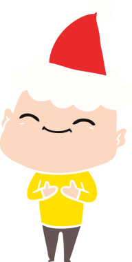 Bir insan tarafından çizilmiş Noel Baba şapkası giyen kel bir adamın çizilmiş mutlu el resmi.