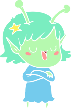 Mutlu uzaylı kız düz renkli çizgi film bir insan tarafından çizildi.