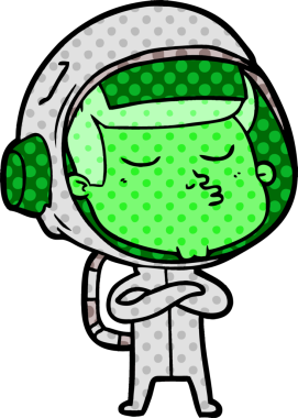 Bir insan tarafından çizilmiş kendine güvenen bir astronot çizgi filmi.