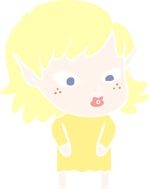 Bir insan tarafından çizilmiş düz renkli bir elf kızı.