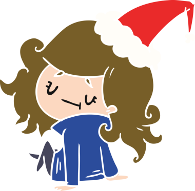 Bir insan tarafından çizilmiş Kawai kızının el çizimi Noel karikatürü.