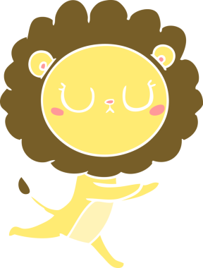 Bir insan tarafından çizilmiş düz renkli çizgi film koşu aslanı