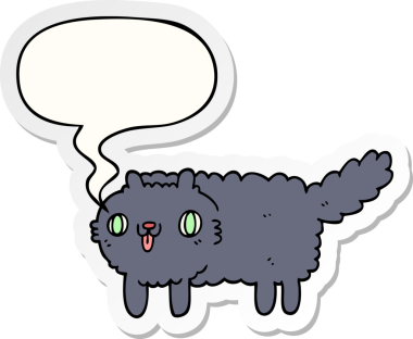 Bir insan tarafından çizilmiş baloncuk çıkartmalı çizgi film kedisi.