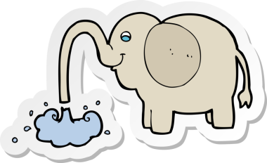 Bir insan tarafından çizilmiş su fışkırtan bir filin çıkartması.