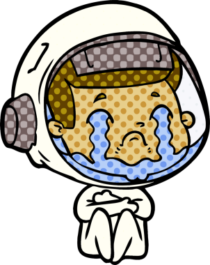Bir insan tarafından çizilmiş ağlayan astronot çizgi filmi.