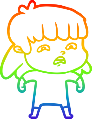 Gökkuşağı gradyan çizimi Bir insan tarafından çizilmiş endişeli bir çizgi kadın