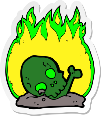 Bir insan tarafından çizilmiş eski kemikleri yakan bir çizgi filmin çıkartması.