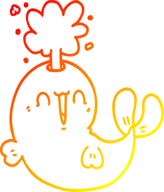 Bir insan tarafından çizilen su püskürten bir balinanın sıcak çizgi çizgisi.