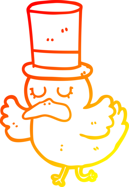 Bir insan tarafından çizilmiş silindir şapkalı bir ördeğin sıcak çizgi çizimi