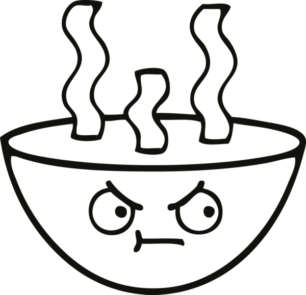 Bir insan tarafından çizilmiş sıcak çorba tabağının çizgi çizimi.