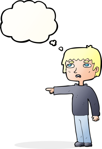 Çizgi filmci çocuk bir insan tarafından çizilmiş düşünce balonuyla işaret ediyor.