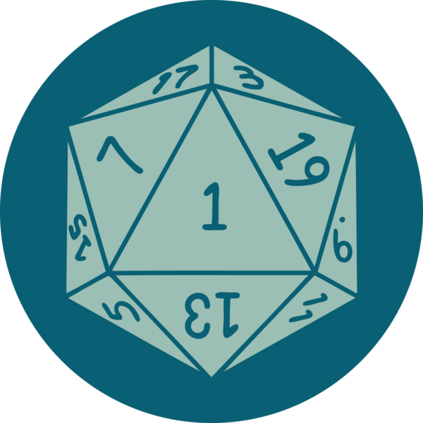 Retro Dövme Biçimi Doğal 1D20 zar bir insan tarafından çizildi