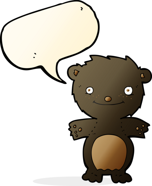 çizgi film mutlu küçük siyah ayı konuşma balonu bir insan tarafından çizilmiş