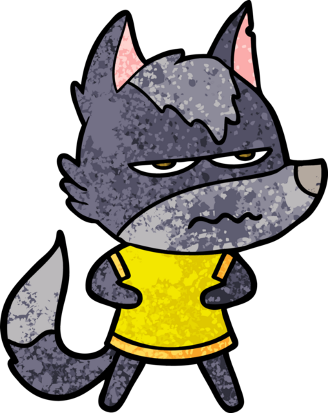 Bir insan tarafından çizilmiş rahatsız kurt çizgi filmi.