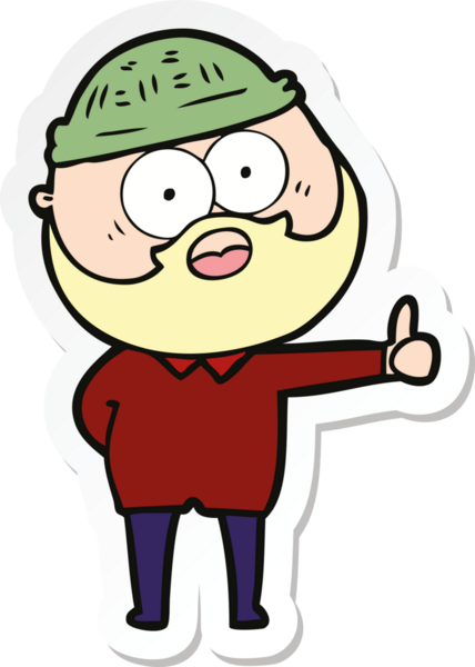 Karikatür sakallı bir adamın çıkartması. Bir insan tarafından çizilmiş baş parmak işareti.