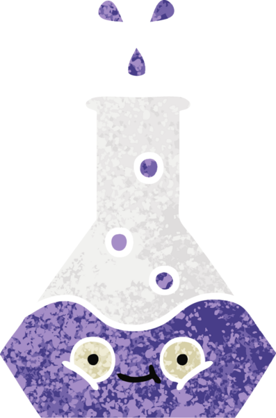 Bir insan tarafından çizilmiş bir deney şişesinin retro çizim tarzı karikatürü.