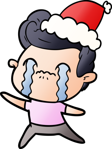 Bir insanın çizdiği Noel Baba şapkasıyla ağlayan bir adamın el çizimi karikatürü.