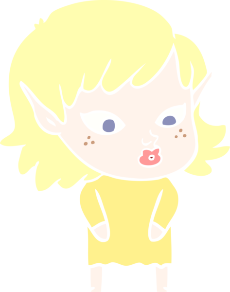 Bir insan tarafından çizilmiş düz renkli bir elf kızı.