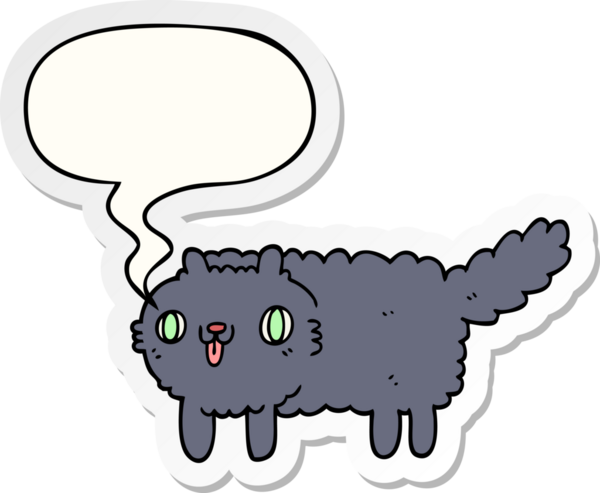 Bir insan tarafından çizilmiş baloncuk çıkartmalı çizgi film kedisi.