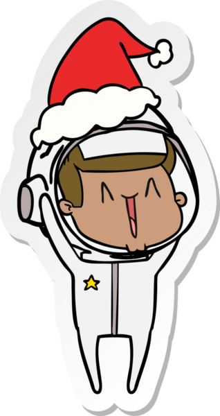 Bir insan tarafından çizilmiş Noel Baba şapkası giyen bir astronotun mutlu el çizimi karikatürü.