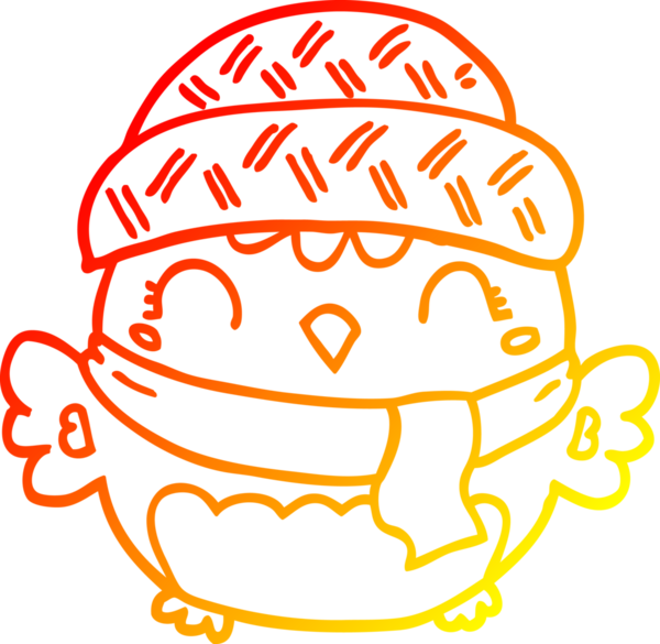 Bir insan tarafından çizilmiş şapkalı sevimli bir baykuşun sıcak çizgi çizimi