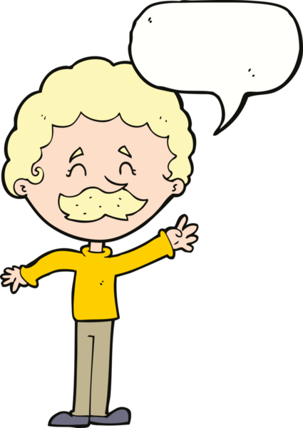 Bir insan tarafından çizilmiş konuşma baloncuğuyla bıyıklı çizgi film adamı.