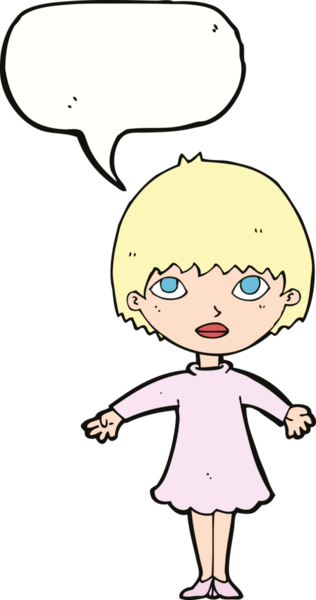 Bir insan tarafından çizilmiş, konuşma balonu olan bir çizgi film kadını.