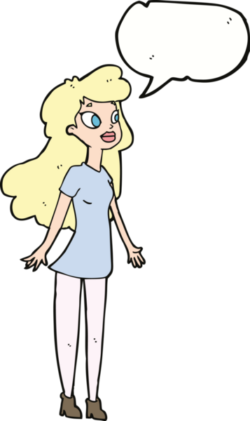 Bir insan tarafından çizilmiş konuşma balonu olan güzel bir kız.